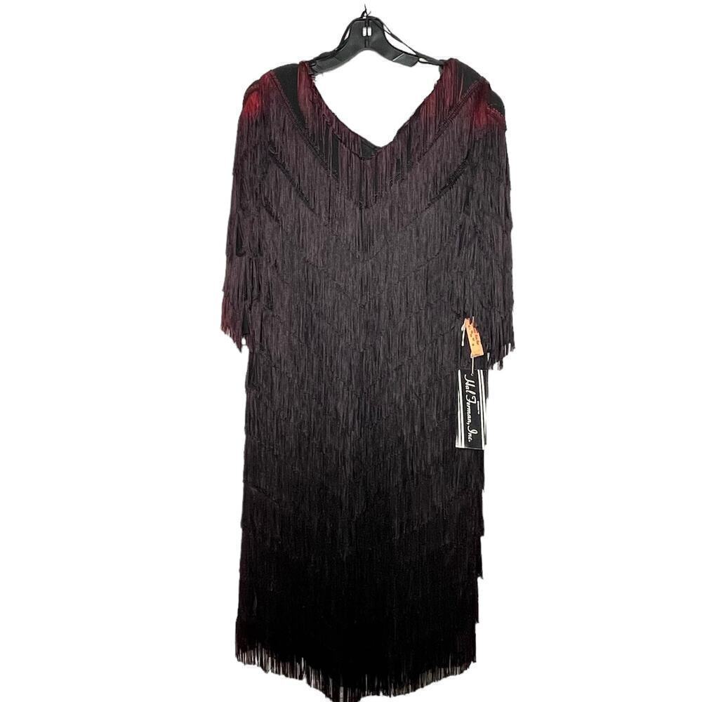 Vintage Hal Ferman Fringe Shift Ombre 1920's Party Gatsby Flapper Dress Size 16
